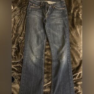 7 For All Man Kind, Navy blue low-rise flare jeans